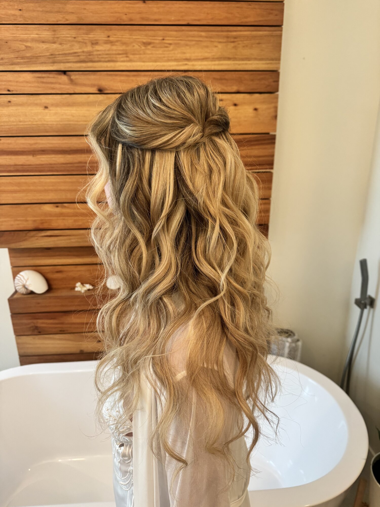 Half-up bridal waves on long hair